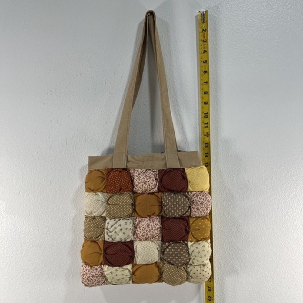 Handmade Puff Quilted Patchwork Tote Bag Boho Cottagecore Vintage Style - Picture 8 of 8